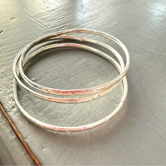 Sterling Silver 3 Bangle Bracelets Set - Picture 3 of 8